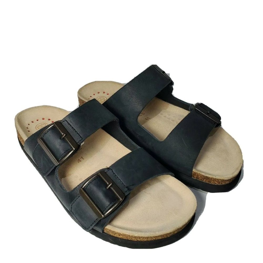 Mephisto Mobils mens sandals slides Black Leather Nubuck 2 buckls Size: 41 New.